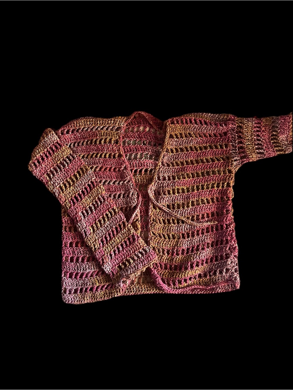 Open-Crochet Gradient Pink and Gold Women’s Sweater Cardigan